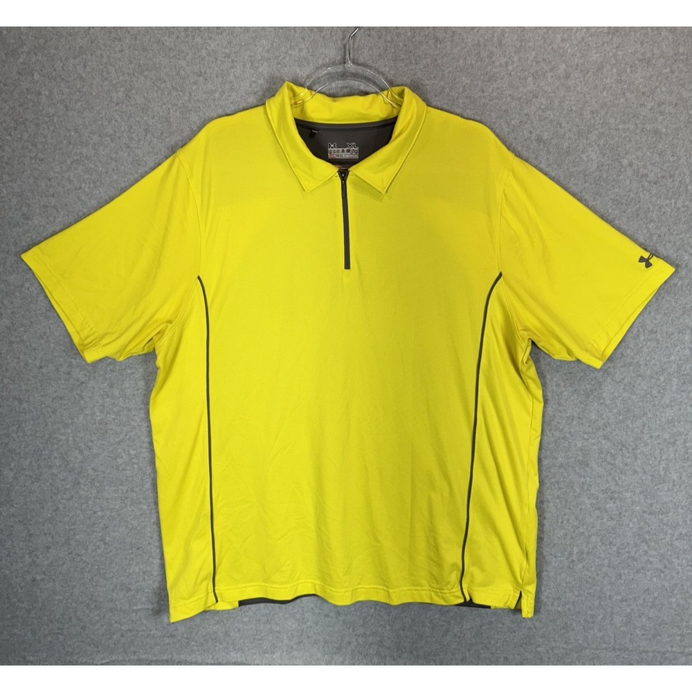 Under Armour‎ Shirt Mens XL Yellow Gray HeatGear Performance Athletic Golf Zip